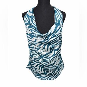Charlotte Russe Y2K‎ Teal Zebra Print Cowl Neck Halter Tank Top- Large